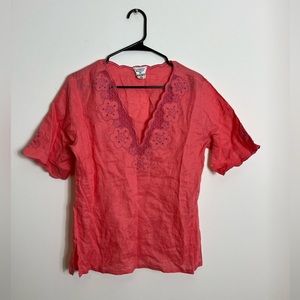 Handmade Embroidered Linen Blouse Sz M